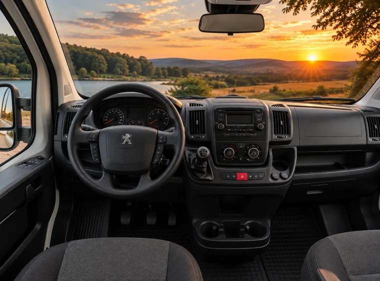 Kabina Peugeotu Boxer, volant a přístrojová deska